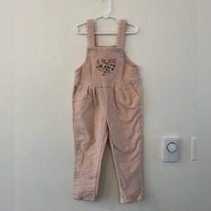 Pink Corduroy Overalls with Floral Embroidery